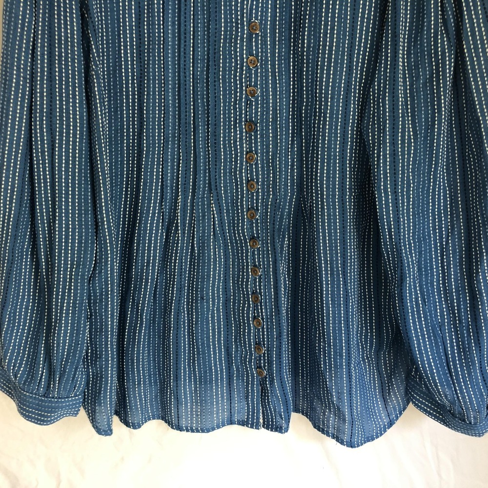 Pilcro Shirt Womens XL Blue Stripe Button Front Long Sleeve Tunic Top Wool Blend - Picture 3 of 10